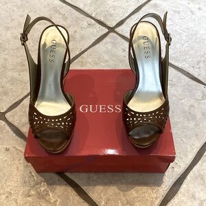 Guess Brown Leather Betsy Wedges - Size 8M